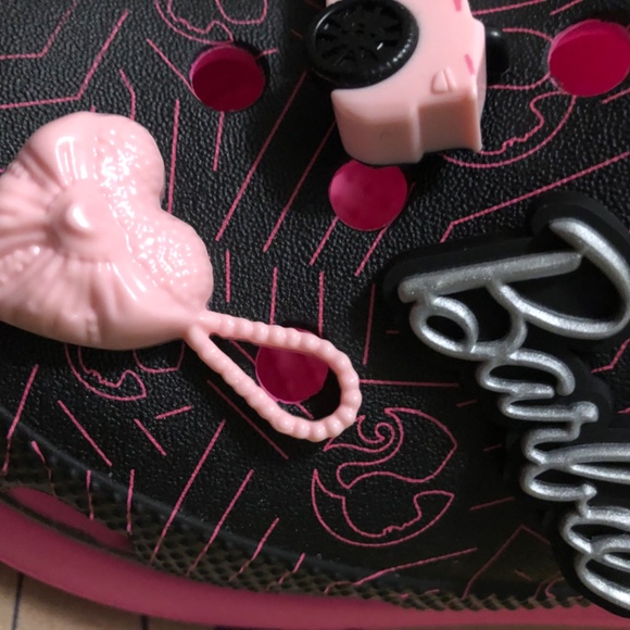 Barbie Crocs Black Pink Platform Size 9 Silver Glitter Strap New With Tags - Picture 5 of 7